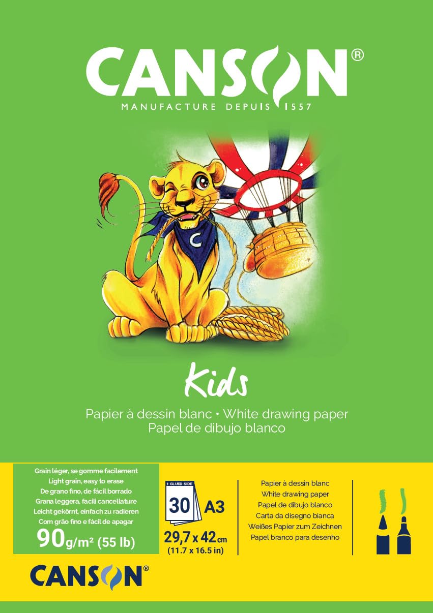 Canson Little Kids 2+ A3 90 GSM Drawing Paper Pad - White (Pack of 30 Sheets)