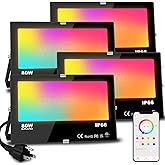 MELPO LED Flood Light Outdoor 800W Equivalent 8000LM Smart RGB Landscape Lighting with APP Control, DIY Scenes - Timing - Warm White 2700K - Color Changing Uplight, IP66 Waterproof US Plug (4Pack)