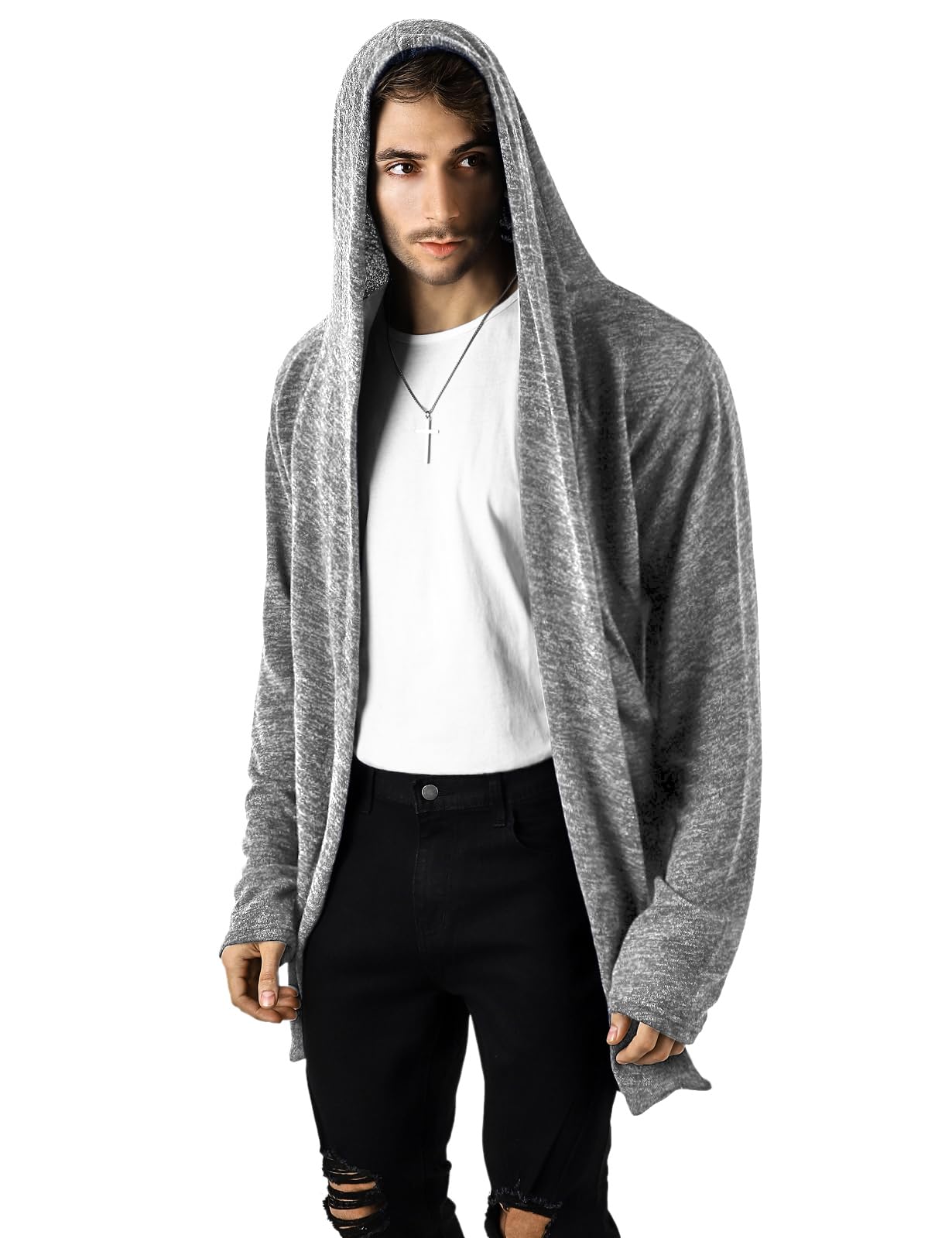 Mens Hooded Cardigan Long Cardigans Sweater Shawl