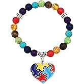 Sgoeths Puzzle Piece Autism Autistic Bracelet Autism Awareness Beads Elastic Bracelet Autism Awareness Day Jewelry for Autism Teacher Mom (A)