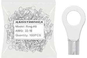 haisstronica Non-Insulated Wire Connectors,100pcs #8 Ring Terminals,AWG 22-16 Brazed Seam Copper Kit