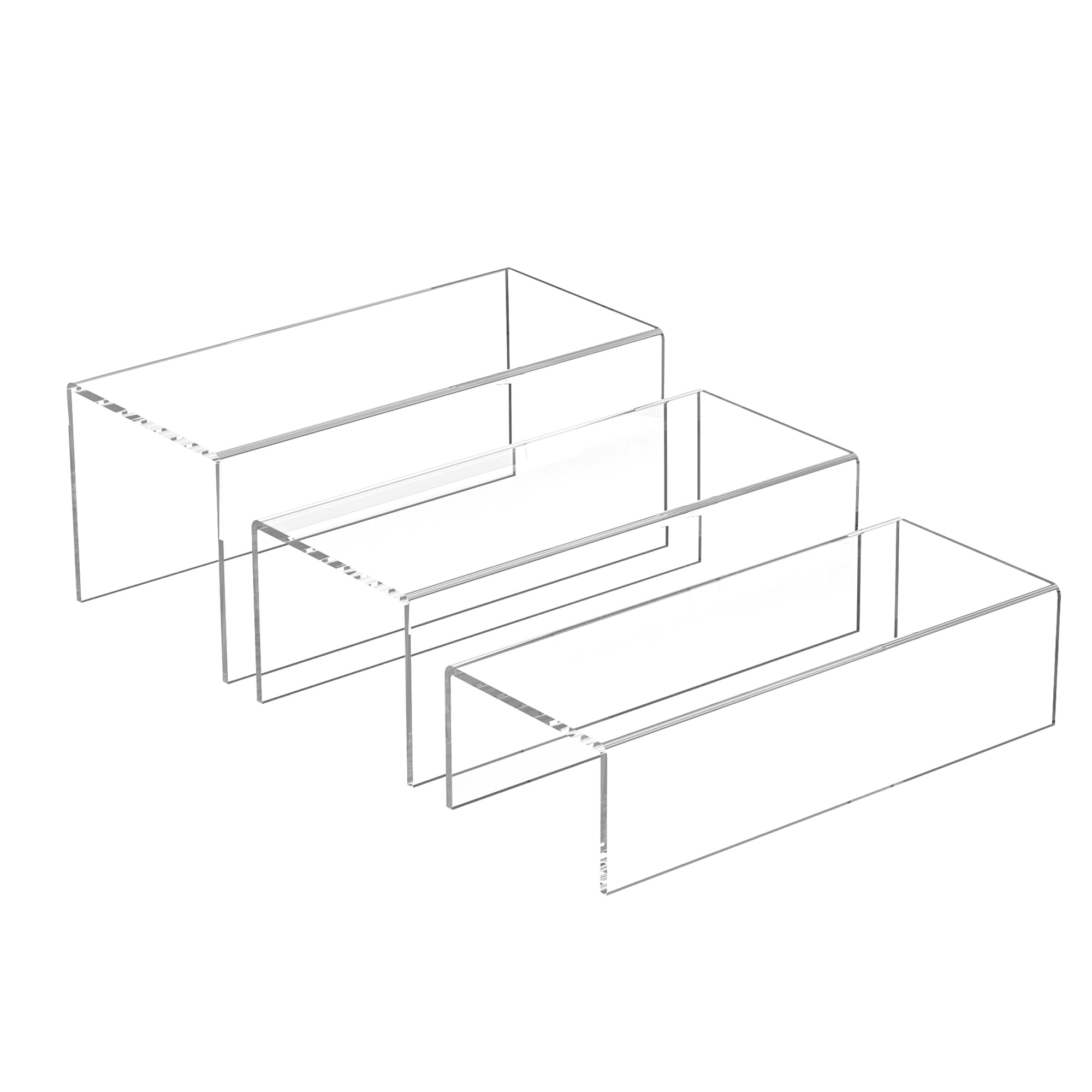 Sezanrpt Acrylic Risers Display Stands 3pcs, Rectangular Display Risers 3 Steps, Clear Acrylic Stand for Funko Pop, Collectibles, Brand Store, Home Storage Organizer - 12- 3'', 4'', 5''