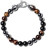 GAVU 8MM Beaded Bracelet for Men, Lava Tiger Eye Triple Protection Bracelet for Men 7.5"/8.5"/8.9"