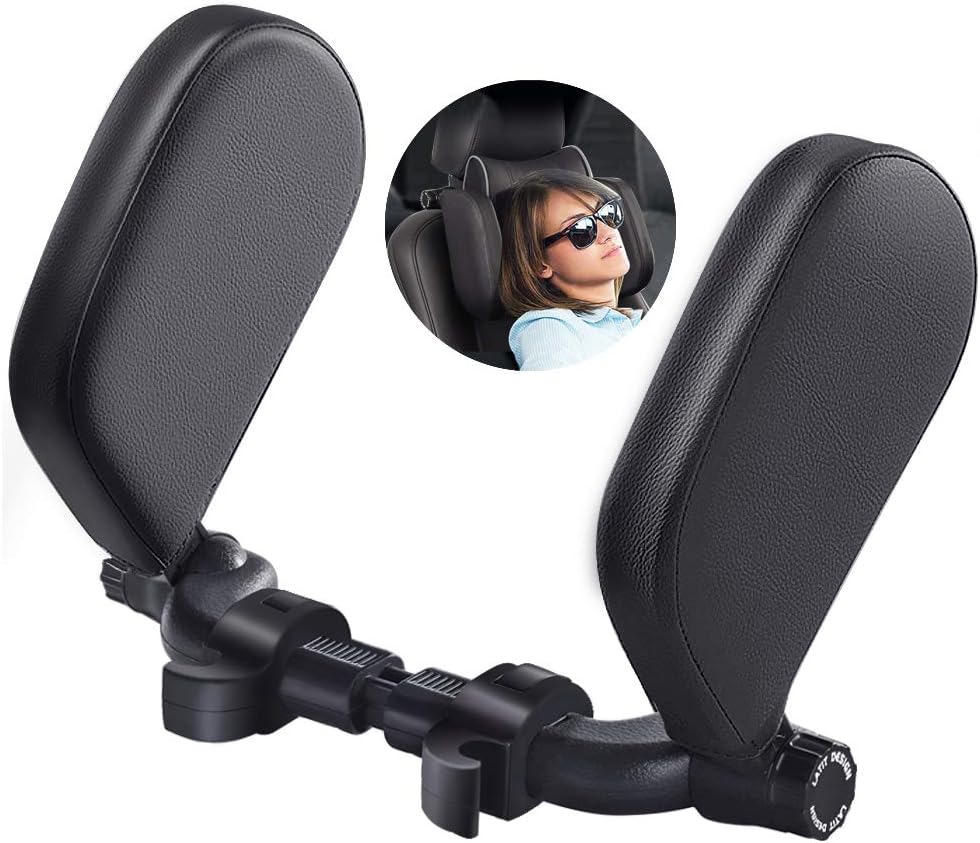 Hopeas Car Seat Headrest Pillow - Adjustable Neck Support For Kids & Adults, Memory Foam, Leather, Fits Most Car Headrest Bars, Black