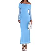 PRETTYGARDEN Fall Dresses for Women 2026 Elegant Off The Shoulder Long Sleeve Formal Wedding Guest Bodycon Maxi Dress