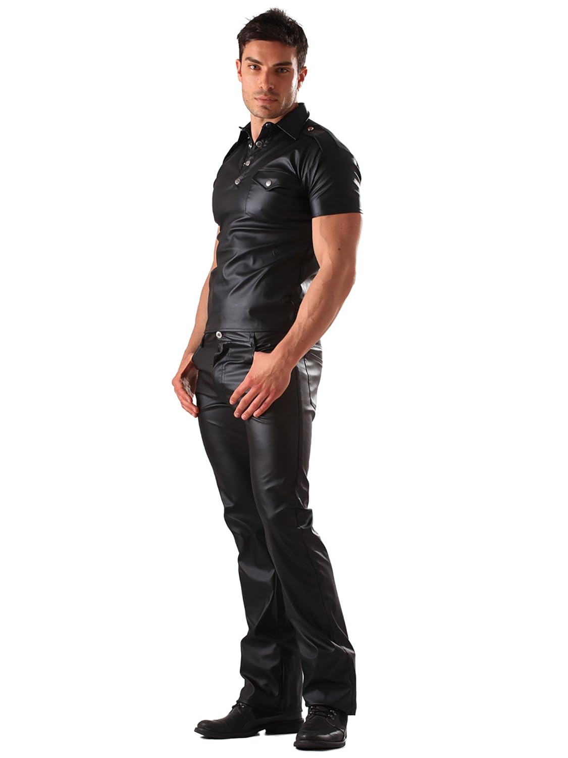 mens leather look jeans