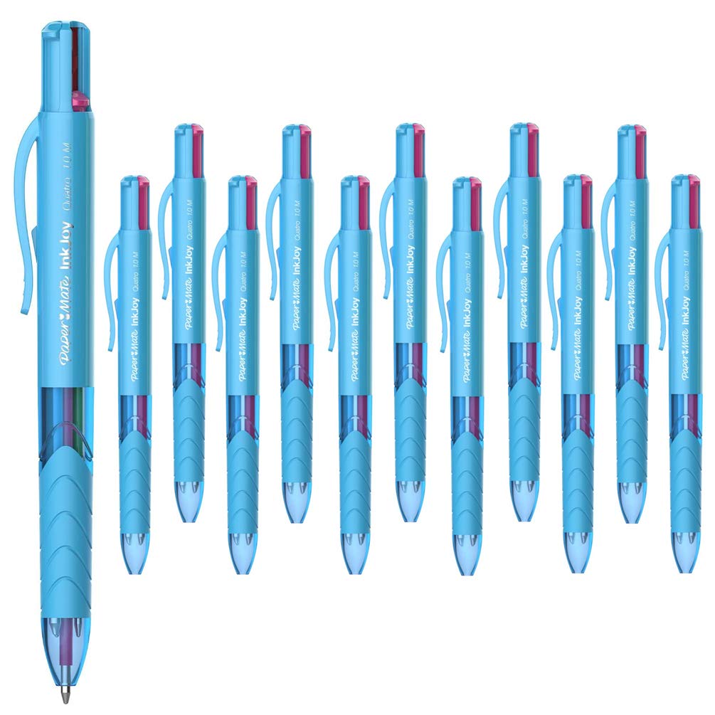12 x PaperMate InkJoy Quatro Retractable Ballpoint pens, 1.0mm Medium Point, Blue - Loose in Plain Packaging