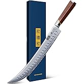 HOSHANHO Brisket Slicing Knife 12 Inch, Japanese High Carbon Steel Butcher Breaking Knife with Ergonomic Handle, Razor Sharp Curved Carving Knives for Meat, BBQ