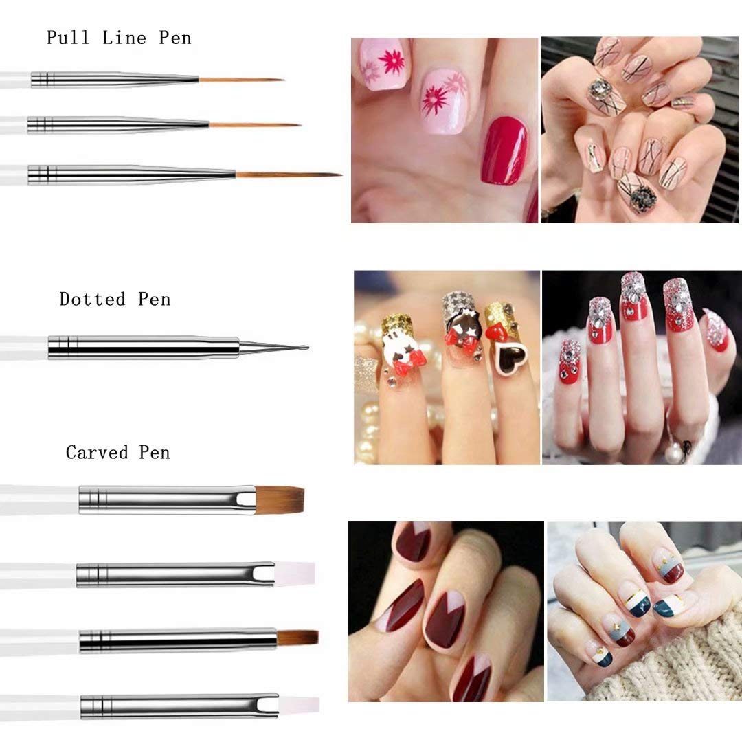 JOYJULY Professional Nail Art Supplies with 15pcs Brush Set, 5pcs Dotting Pen, 2pcs 3D nail diamonds rhinestones Kit, 8pcs Chunky Glitter Sequins for Nail Art/Body Glitter/Cosmetic Face/Hair : Beauty