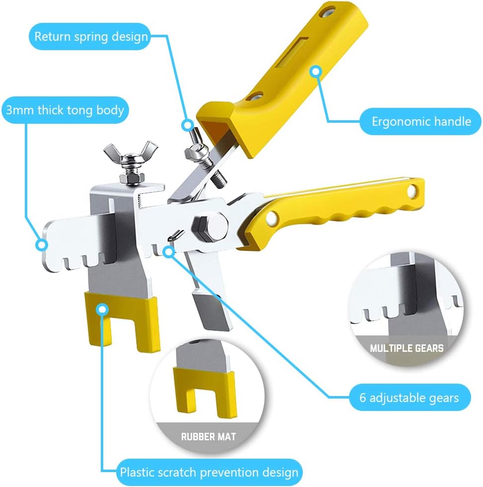 Tile Leveling System, Premium 300 pcs 1/8" Tile Spacers Clips, 100 pcs Reusable Wedges and 1 pc Floor Tiles Pliers for Living Room Shower Floor/Wall Base Tile Leveler Tools for Installation - - 