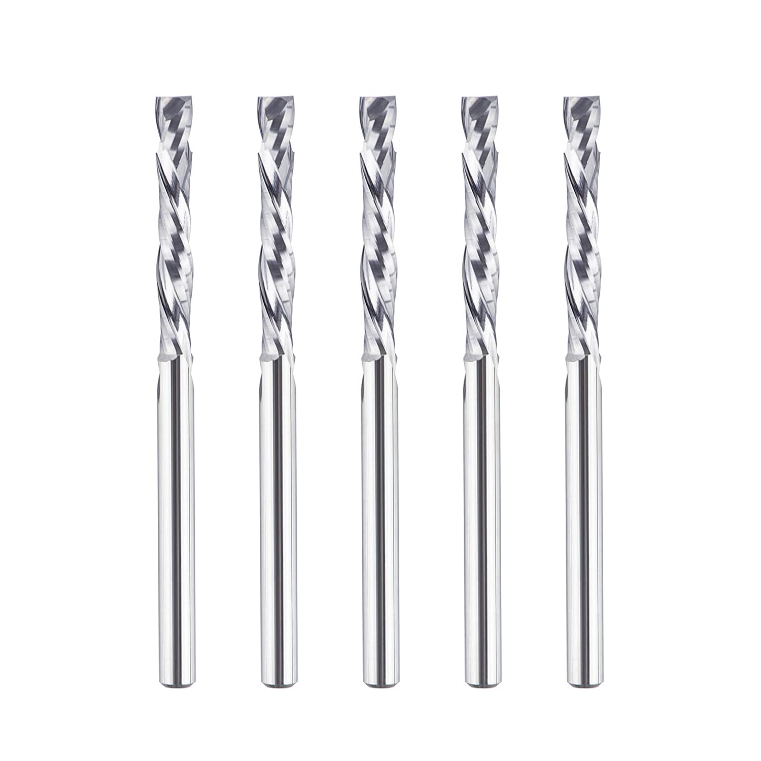 SpeTool 5Pcs Compression End Mill Spiral Router Bits Up and Down Cut 1/8 inch Cutting Diameter 1/8 inch Shank 22mm Cutting Length HRC55 Solid Carbide CNC End Mill for Woodworing Carving