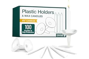 Concordia Supply Plastic Holder Candle Drip Protectors with 4.25" x 1/2" Candles - Easy to Hold White Plastic Candle Holders - Ideal for Candlelight, Memorial, & Congregational Services - Set of 100
