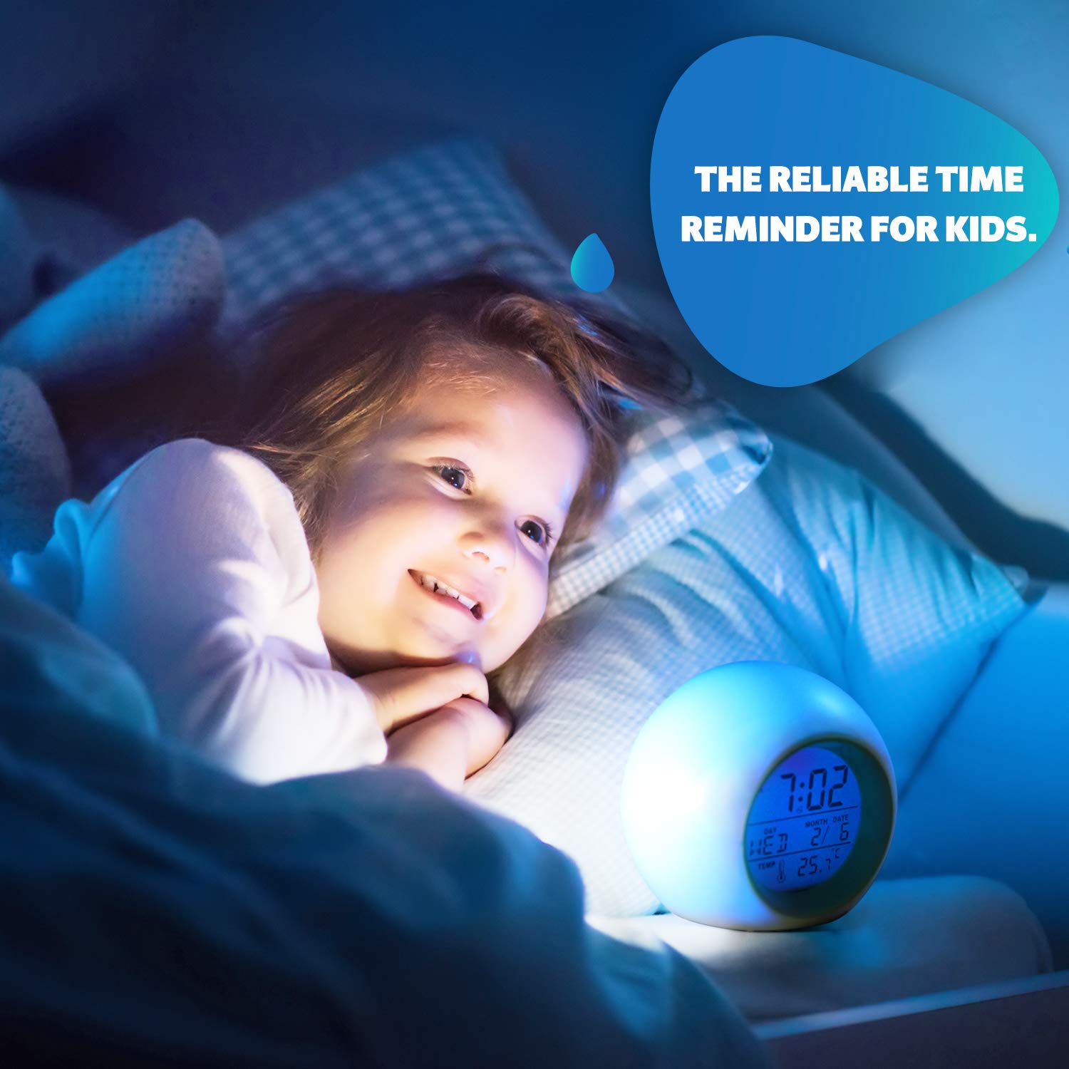 Syntrific Kids Alarm Clock 【2020 Version】，Digital Clock for Girls Boys Kids,7 Color Changing Light 8 Alarm Songs Clock with Indoor Temperature Touch Control Snooze for Bedroom,Bedside Desk Clock