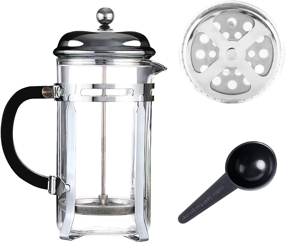 French Press Coffee & Tea Maker Stainless Steel With Retail Box And A Spoon Glass Home Office Carafe Kettle Make