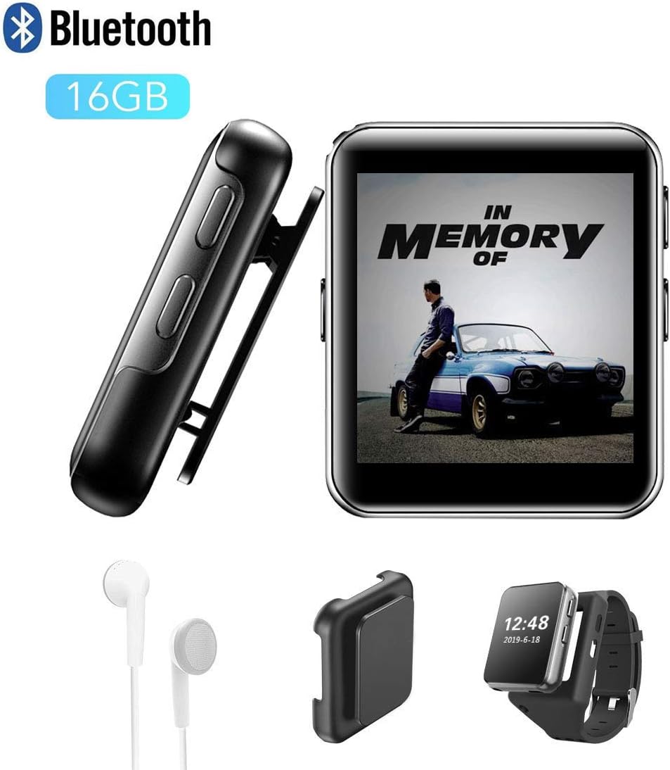 MP3 Player, CFZC 16GB MP3 Players with Bluetooth, Portable HiFi Lossless Sound Music Player with 1.5 '' Touch Screen FM Radio Voice Recorder E Book Headphones and Back Clip Included Running MP3