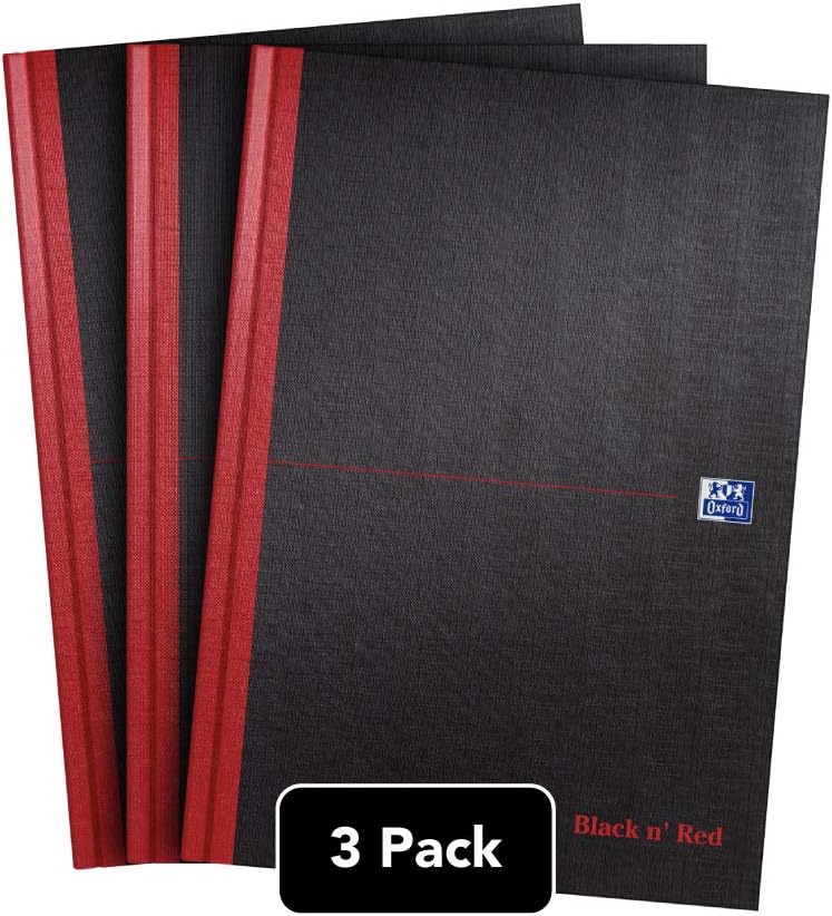 Oxford Black n' Red A4 Notebook, Hardback Casebound, Lined, 192 pages (Pack of 3)