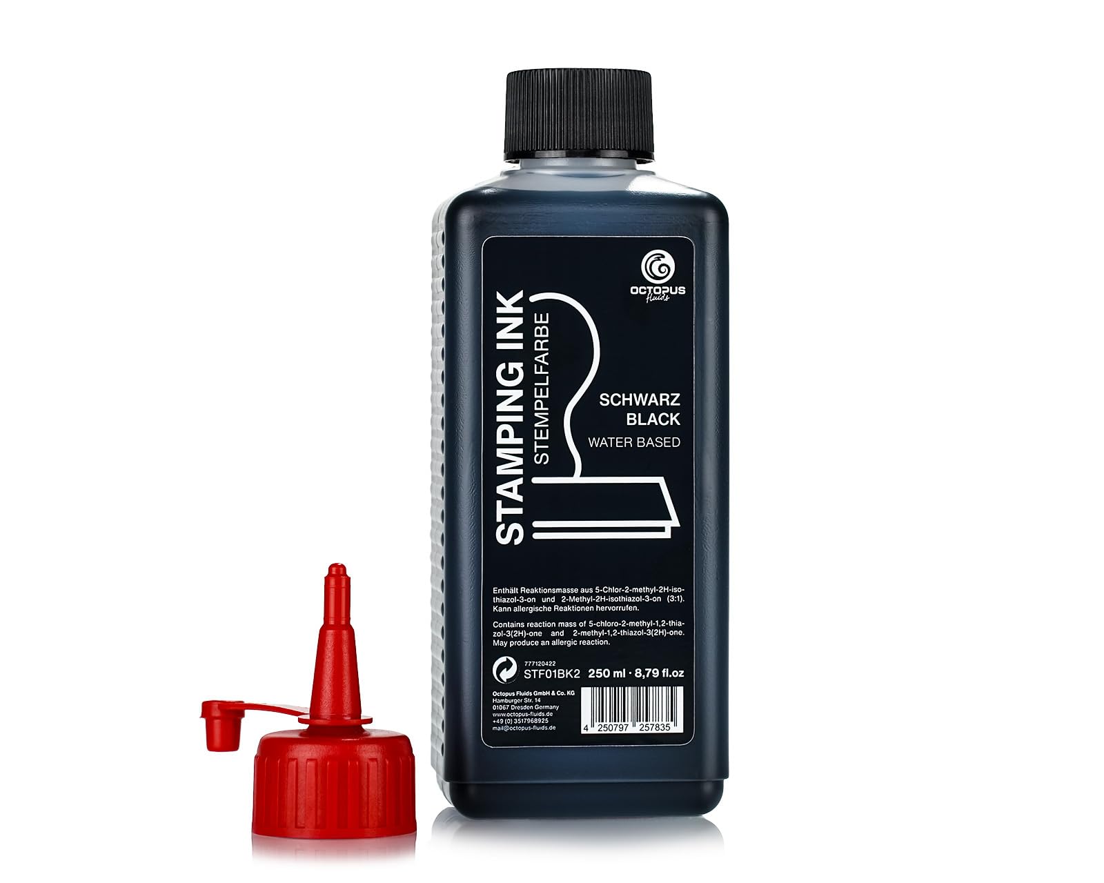 Octopus Fluids Black Non-Oil Stamp Ink, 250ml Refill for Ink Pads & Automatic Stamps