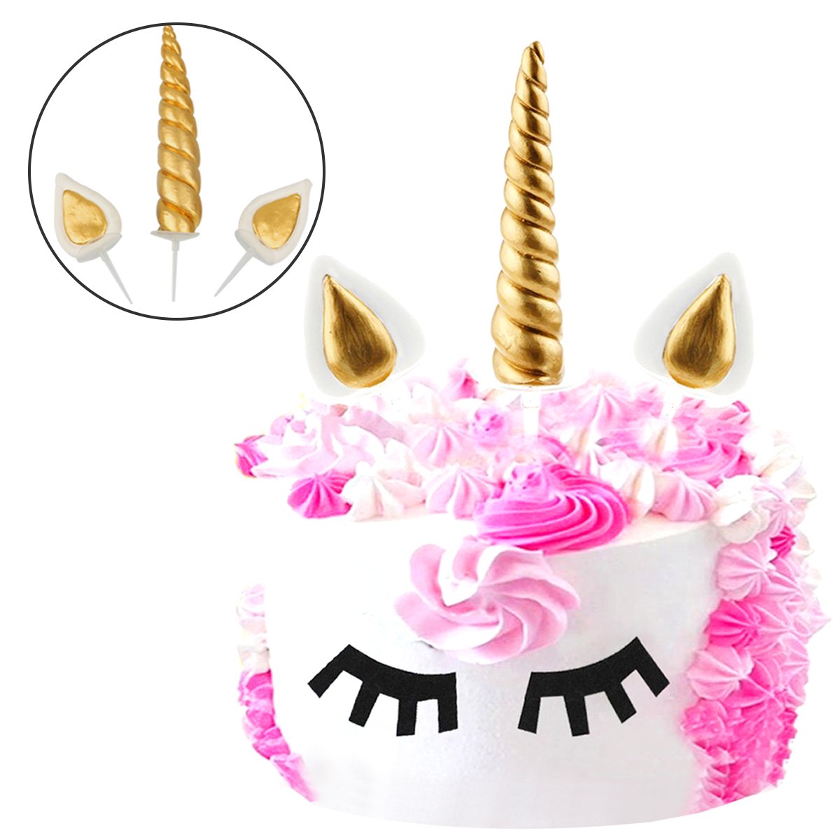 JER Unicorn Cake Topper Gold Unicorn Horn, Ears Set Unicorn Party Cake