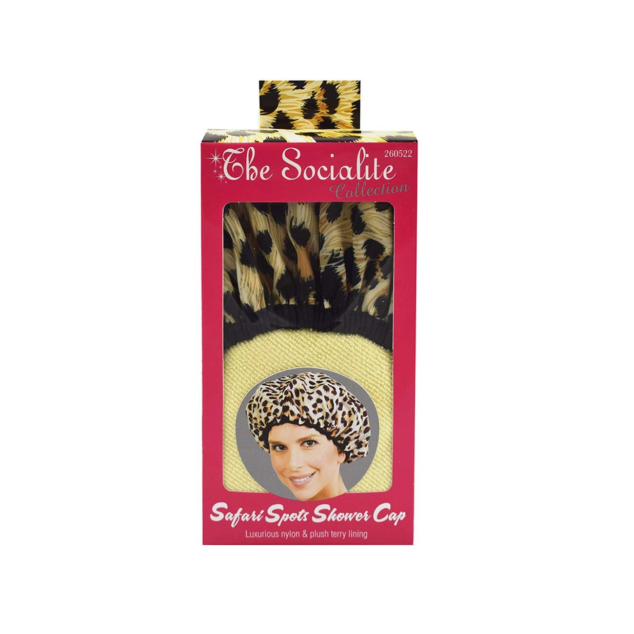 Betty Dain Socialite Collection Terry Lined Shower Cap, Waterproof Nylon Exterior, Reversible Design for Shower or Sleeping Cap, Oversized for All Hair Lengths, Elasticized Hem, Safari Spots : Beauty