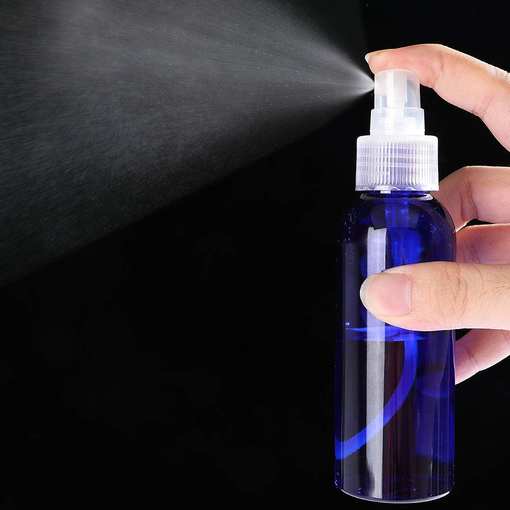 Fine Mist Spray Bottle 5Pcs 3.4oz/100ml Blue Travel Bottles With 5 Contain Caps Leak Proof for Makeup Cosmetic Containers (BLUE) : Beauty