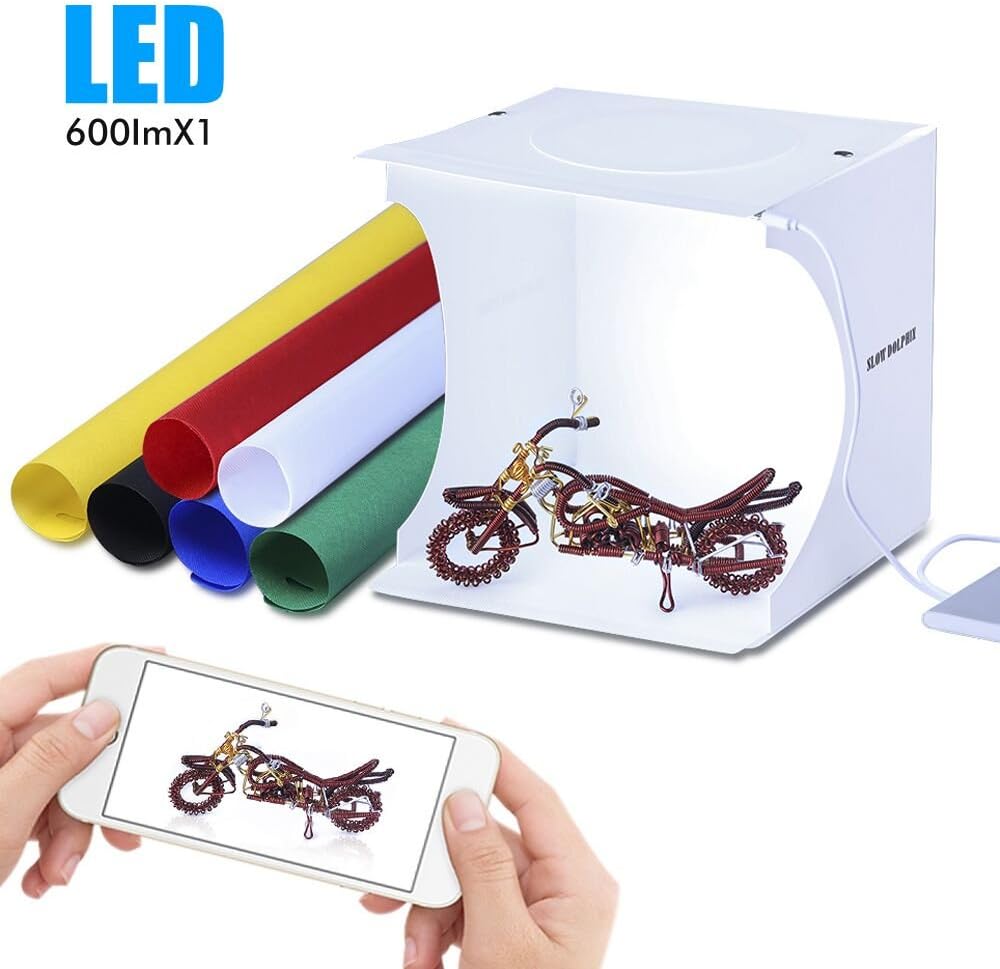 Portable Photo Studio Light Box for Jewellery and Small Items Portable Folding Photography Photo Lighting Studio Box Booth Shooting Tent Kit (1x20 LED Lights 6 Colors Backdrops)