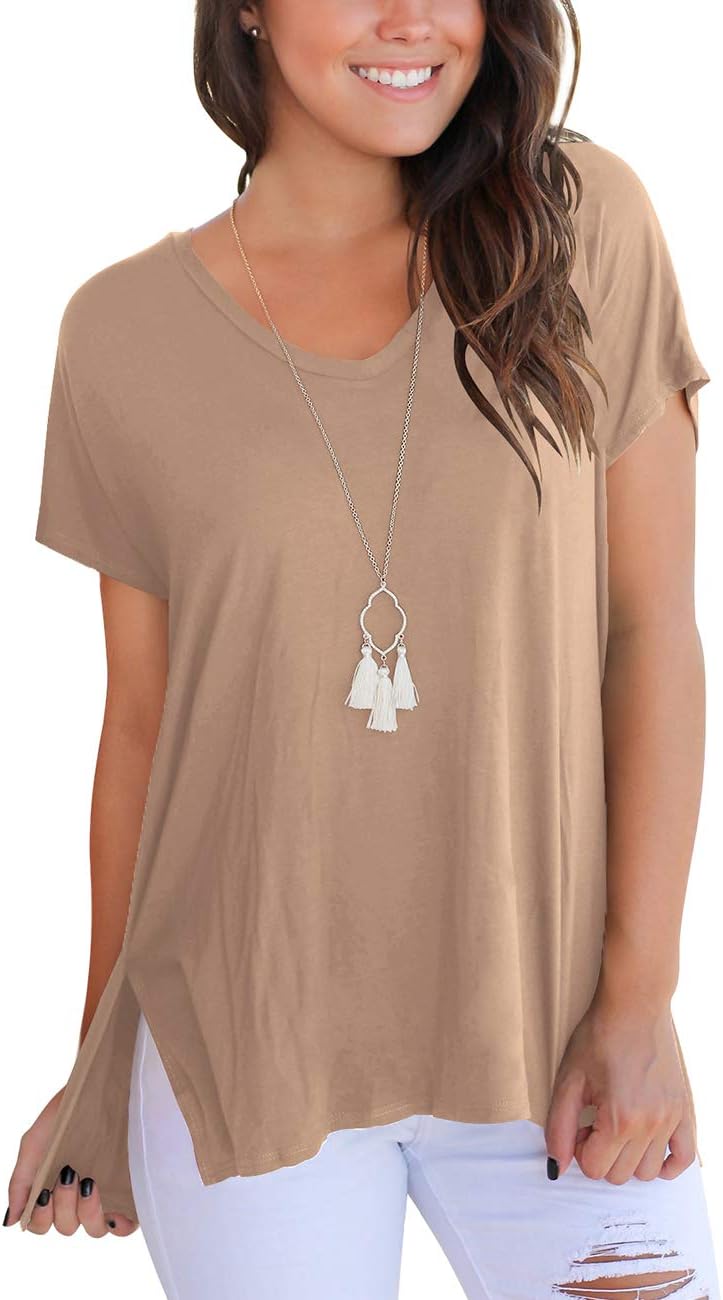 Aokosor Women's Short Sleeve High Low Loose T Shirt Basic Tee Tops with Side Split