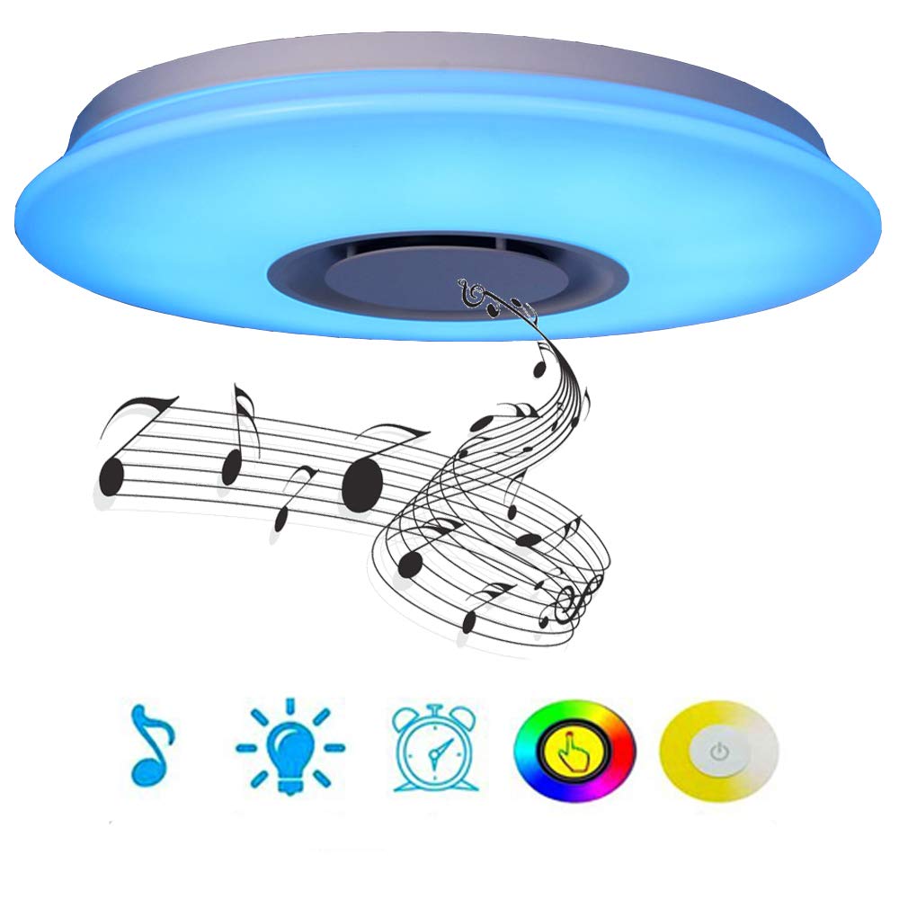 LED Ceiling Light, HOREVO Dimmable Modern Music Semi Flush Mount Fixture with Bluetooth Speaker, 24W 15 Inch, Cellphone APP, RGB Color Change Warm/Cool White Temperature, Pendant Ceiling Lighting
