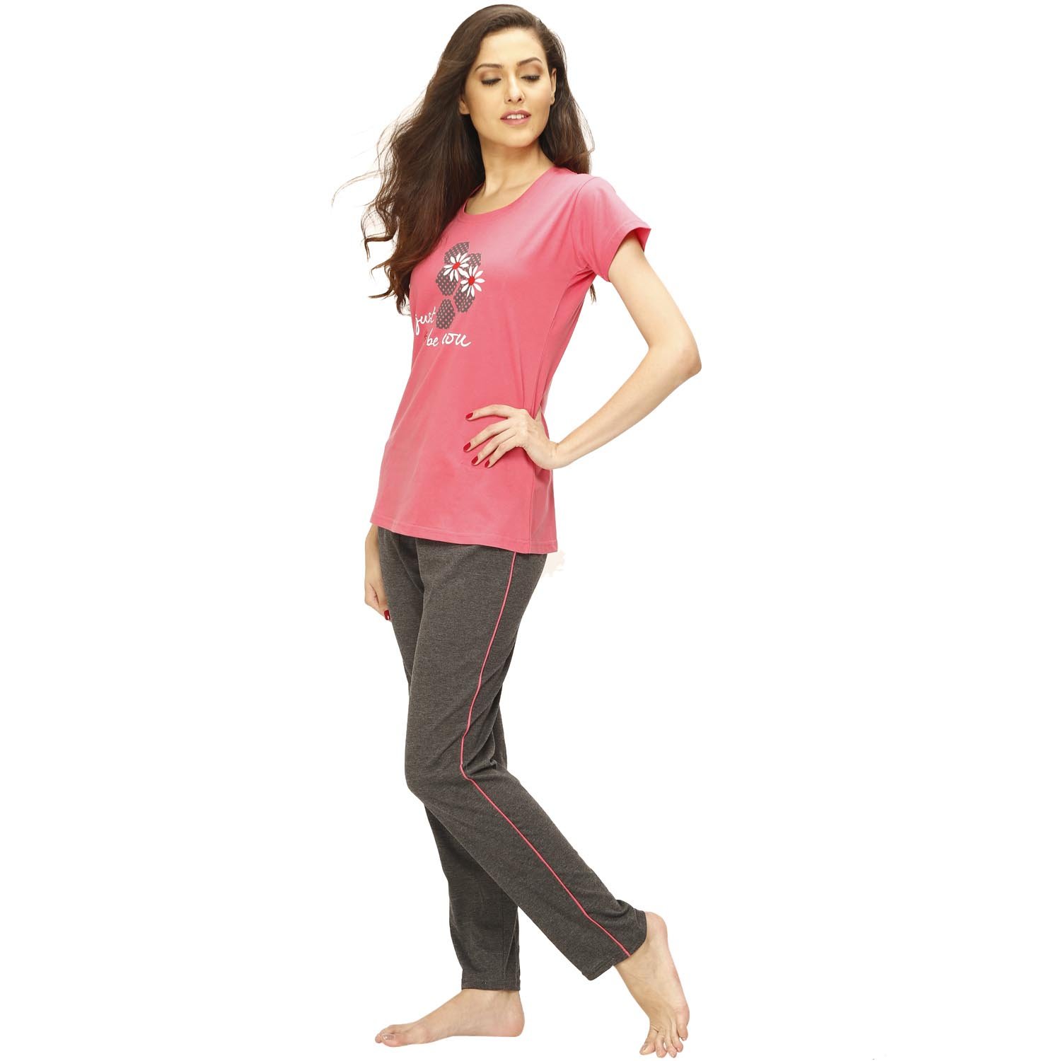 vixenwrap punch pink & grey printed top & pyjama set