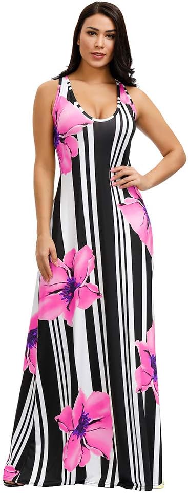 Womens Tie Dye Maxi Dresses Sleeveless Casual Sexy Vintage Floral Summer Boho Bodycon Long Dress Plus Size Sundresses