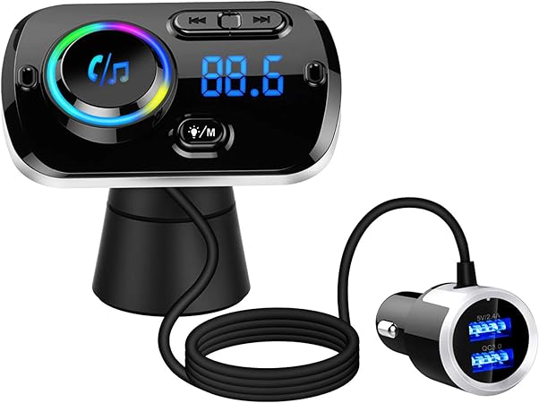 Amazon Fmトランスミッター車載用flagicon 革新技術bluetooth5 0 高音質 Qc3 0急速充電 ノイズ軽減機能 Usb車載充電器 Ledディスプレイ 2つusbポート Tfカード対応 12v 24v車対応 日本語説明書付属 新モデル Fmトランスミッタ 車 バイク