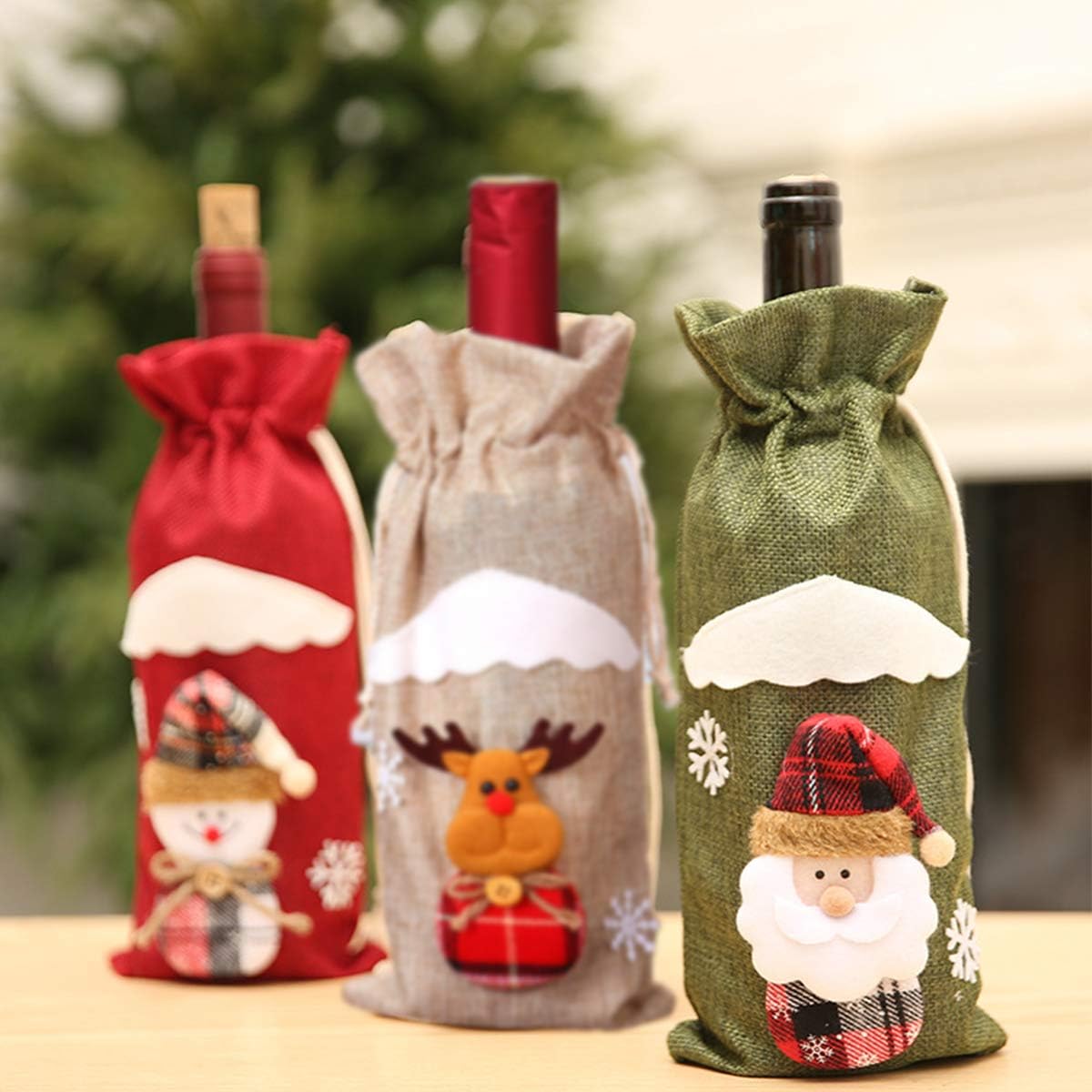 6 Pcs Christmas Wine Bags Bottle Gift Bags, Santa Snowman Deer Pattern Bottle Wrap Bags Xmas Wine Bag for Home Dinner Party Decoration - Image 5