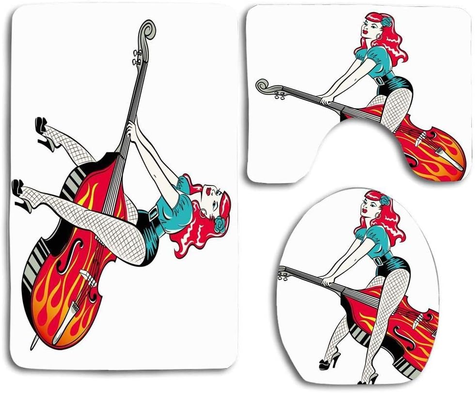 Not Applicable Glamour Gitarre Rotkopfiges Rockabilly Pinup Girl Spielt Geige Vintage Flames Bass Upright Design 3 Teiliges Badezimmer Set Teppich Konturmatte Toilettendeckelabdeckung Badematten Amazon De Kuche Haushalt