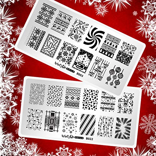 Whats Up Nails - Christmas New Year Winter Nail Stamping Plates (B003, B022) for Nail Art Design