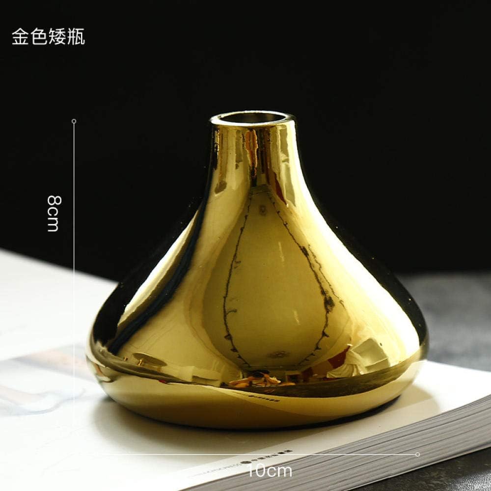 YAOHEHUA Sculptures For Living Room Golden Ceramic Vase Small Ornaments Home Living Room Table Dried Flower Arranging Decoration Statues Sculptures Ornaments Collectibles
