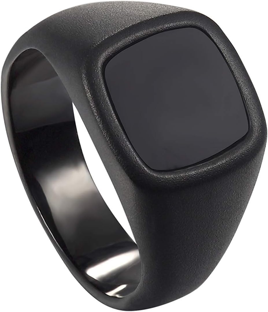 Milo Bruno - Unisex Genuine Onyx Stainless Steel Signet Ring