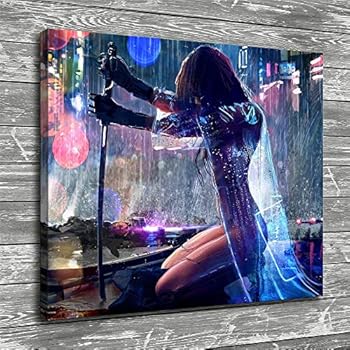 Lihuaiart Cyberpunk Girl Sword,Artwork Wall Art Home Wall Decorations for Bedroom Living Room Oil Paintings Canvas Prints-1093 (Unframed,20x24inch)
