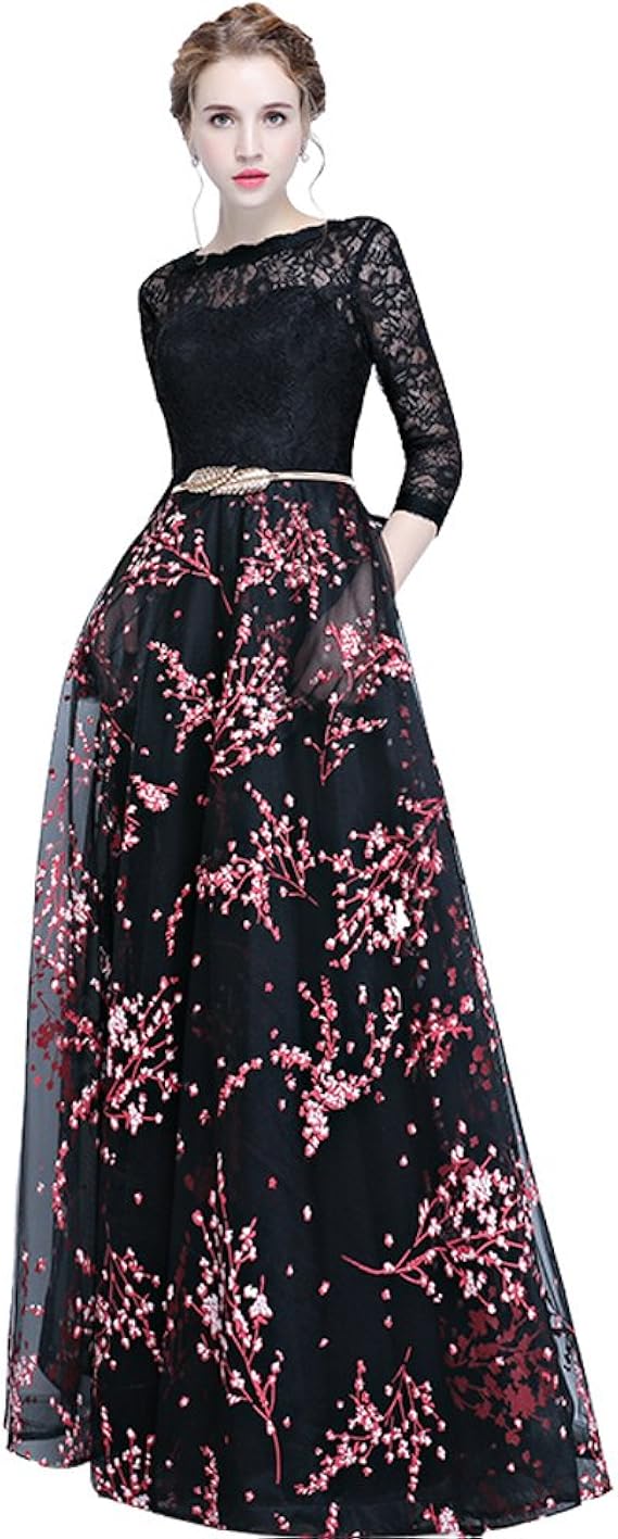 Amazon Co Jp 韓国風 ブラック 中長袖 ワンピース ブラック パーティードレス イブニングドレス ワンピース 結婚式 花嫁ドレス 二次会 ロングドレス 女子会 忘年会 発表会 フォーマルドレス 服 ファッション小物