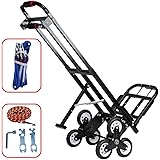 Mecete Enhanced Stair Climbing Cart Portable Climbing Cart 460 lb Largest Capacity All Terrain Stair Climbing Hand Truck Heavy Duty with 6 Wheels (Black) 2 Climbing Rope for Heavy Cargo on Stairs