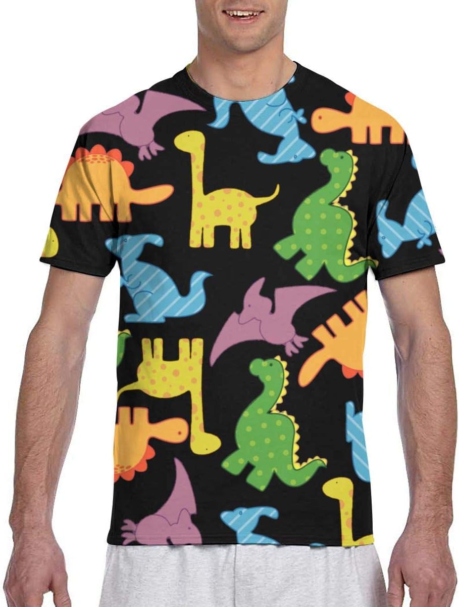 Men Tee Shirts Colorful Cute Dinasour Party Mens Athletic Short Sleeve T-Shirts Crew Neck T Shirt