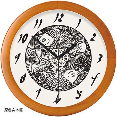 Art Wall Clock-Table China Wind Classic Wooden Chinese Fish Living Room Bedroom Creative Mute Quartz Clock ,The Beas) Wooden Box,12 inch