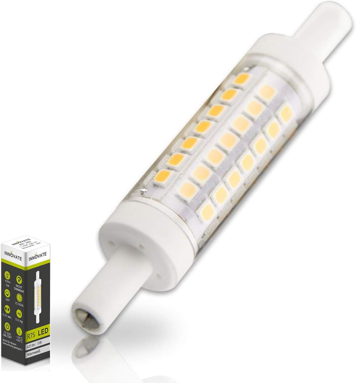 Innovate R7S light bar, slim series., R7S LED Stab SLIM Ø: 16mm, 5 Watt, 50xSMD, L: 78mm, warmweiss, R7s, 5.0 wattsW, 230.00 voltsV [Energy Class A]