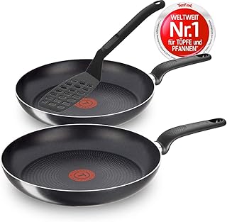 Tefal Aluminium Pfannenset 3-teilig, 24 + 28 cm Pfanne + WMF Pfannenwender, Antihaft Bratpfannen, Pfannen mit integrierter Temperaturanzeige, ergonomischer Thermokunststoff-Griff, extra Tiefe Form