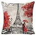 DUSEN Oil Painting Paris Love Series Eiffel Tower Big Ben Pattern Valentine’s Day Throw Pillow Covers Decorative Square Couple Cushion Cases for Couch, Sofa, or Bed Set of 4 18 x 18 inch (Couple)