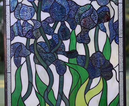 20.5" x 34.5" Large Handcrafted Handcrafted Stained Glass Window Panel Iris Flower