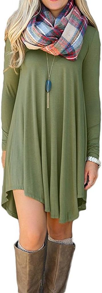 SETENOW Women's Long Sleeve T-Shirt Dress V-Neck Casual Loose Tunic Top Shirt