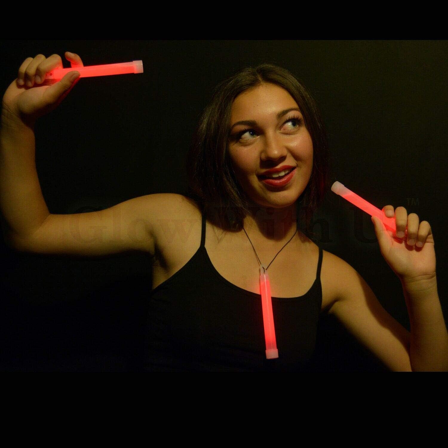 Glow Sticks Bulk Wholesale, 25 6” Industrial Grade Red Light Sticks. Bright Color, Glow 12-14 Hrs, Safety Glow Stick with 3-Year Shelf Life, GlowWithUs Brand: Toys & Games