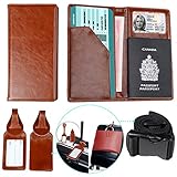 XeYOU Travel Wallet & Passport Holder Soft Leather Passport Cover Case with 2 Matching Luggage Tags and Luggage Strap New (Brown)