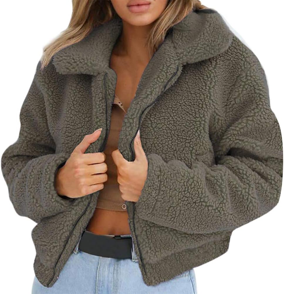 Kulywon Womens Ladies Warm Artificial Wool Coat Zipper Jacket Winter Parka Outerwear