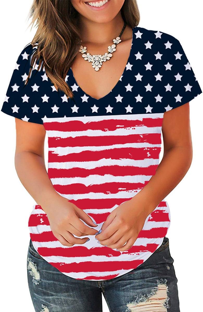 Summer Short Sleeve T Shirts for Women Deep V Neck Tops