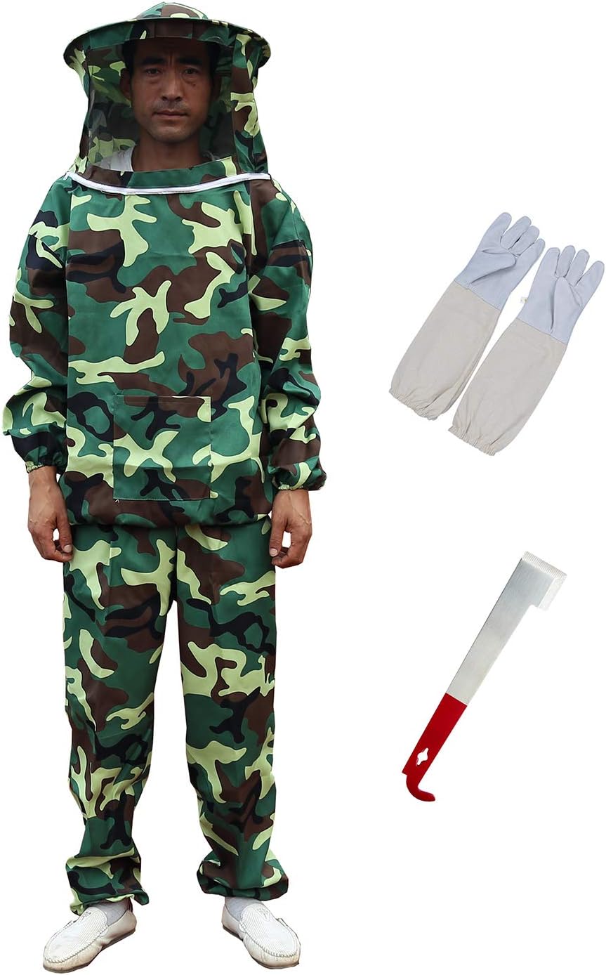 Bee Keeper Uniform, Bee Keeper Outfit, Beekeeping Suit Protective with Veil Hood (Jacket, Pants, Gloves, Scraper)